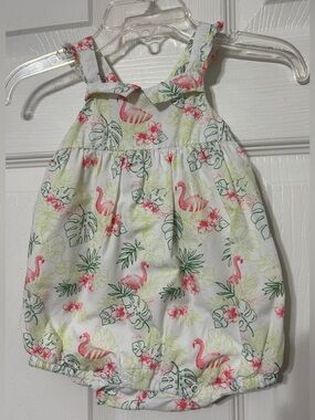 Janie And Jack Baby Girl Bubble Romper Tropical Flamingo Cotton Size 3-6 Months